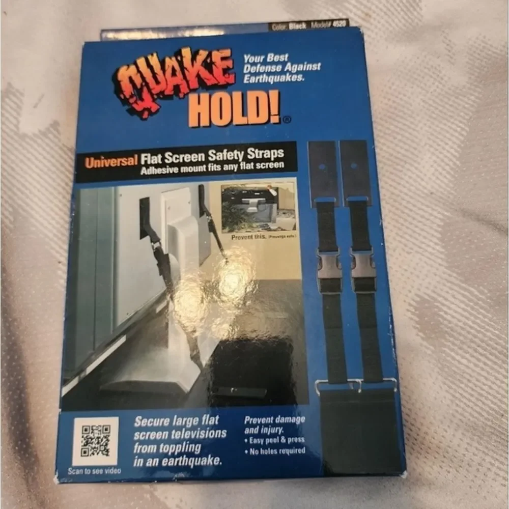 QuakeHOLD! Universal Flat Screen TV Safety Straps. Secure TVs. Kid safety. NEW - Picture 1 of 11